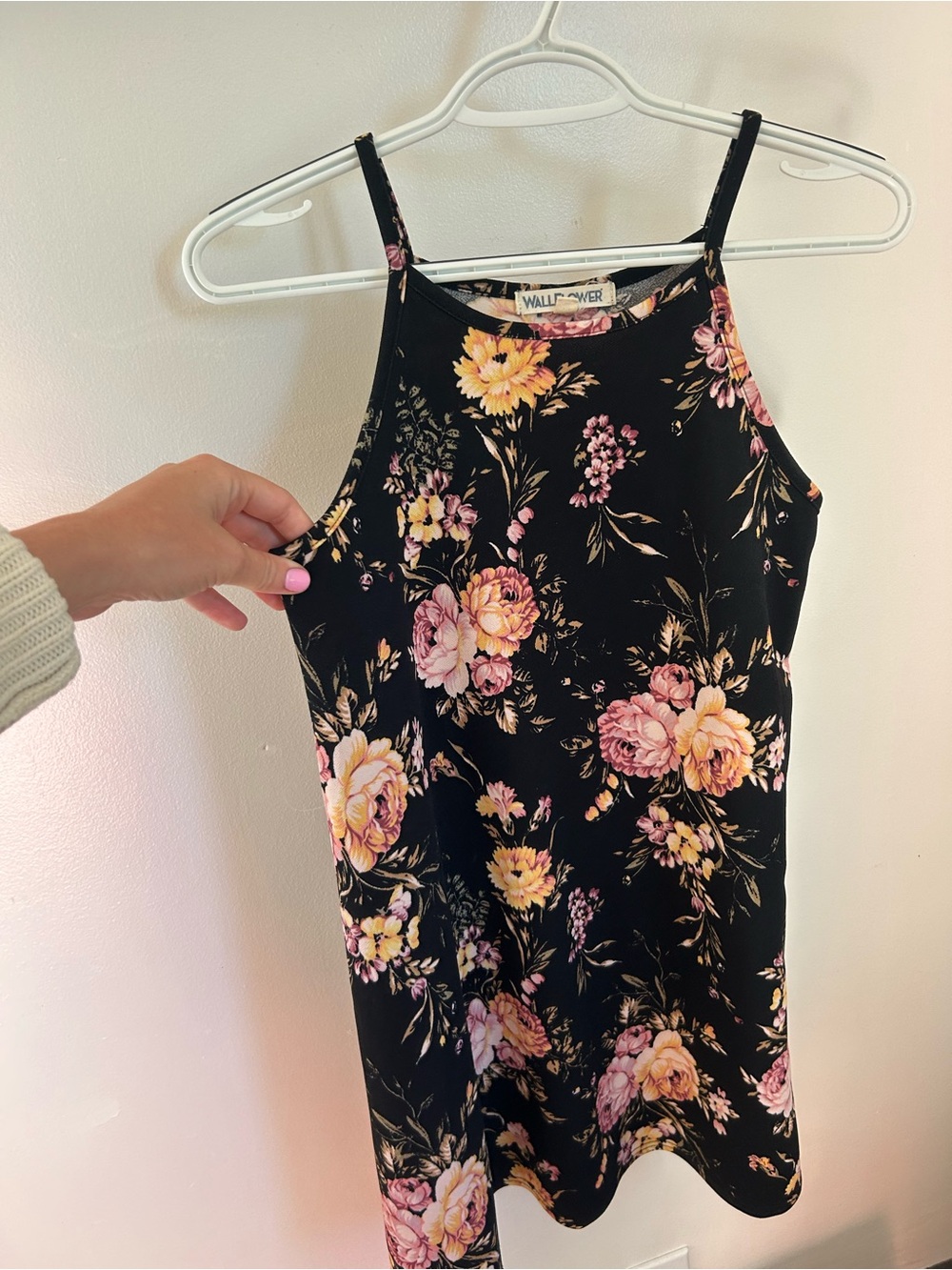 Wallflower Black Floral Slip Mini Dress with Pink & Yellow Blooms